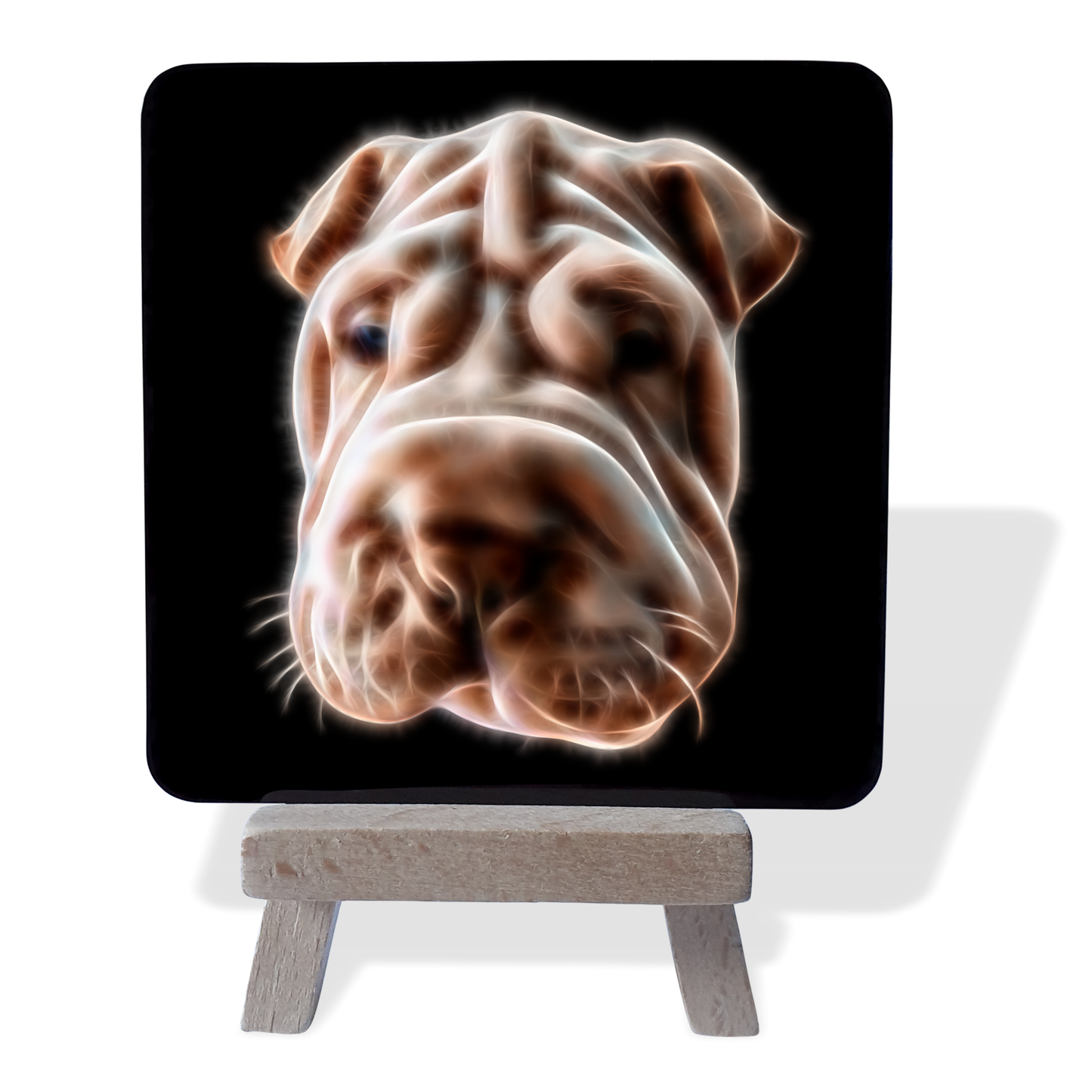 Shar Pei Metal Plaque and Mini Easel with Fractal Art Design