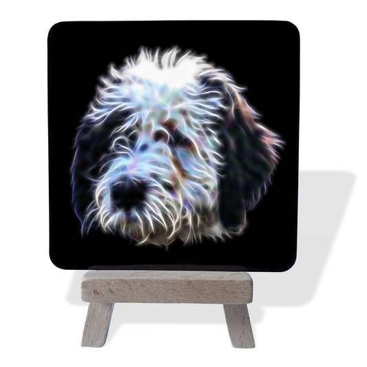 Sheepadoodle Metal Plaque and Mini Easel with Fractal Art Design