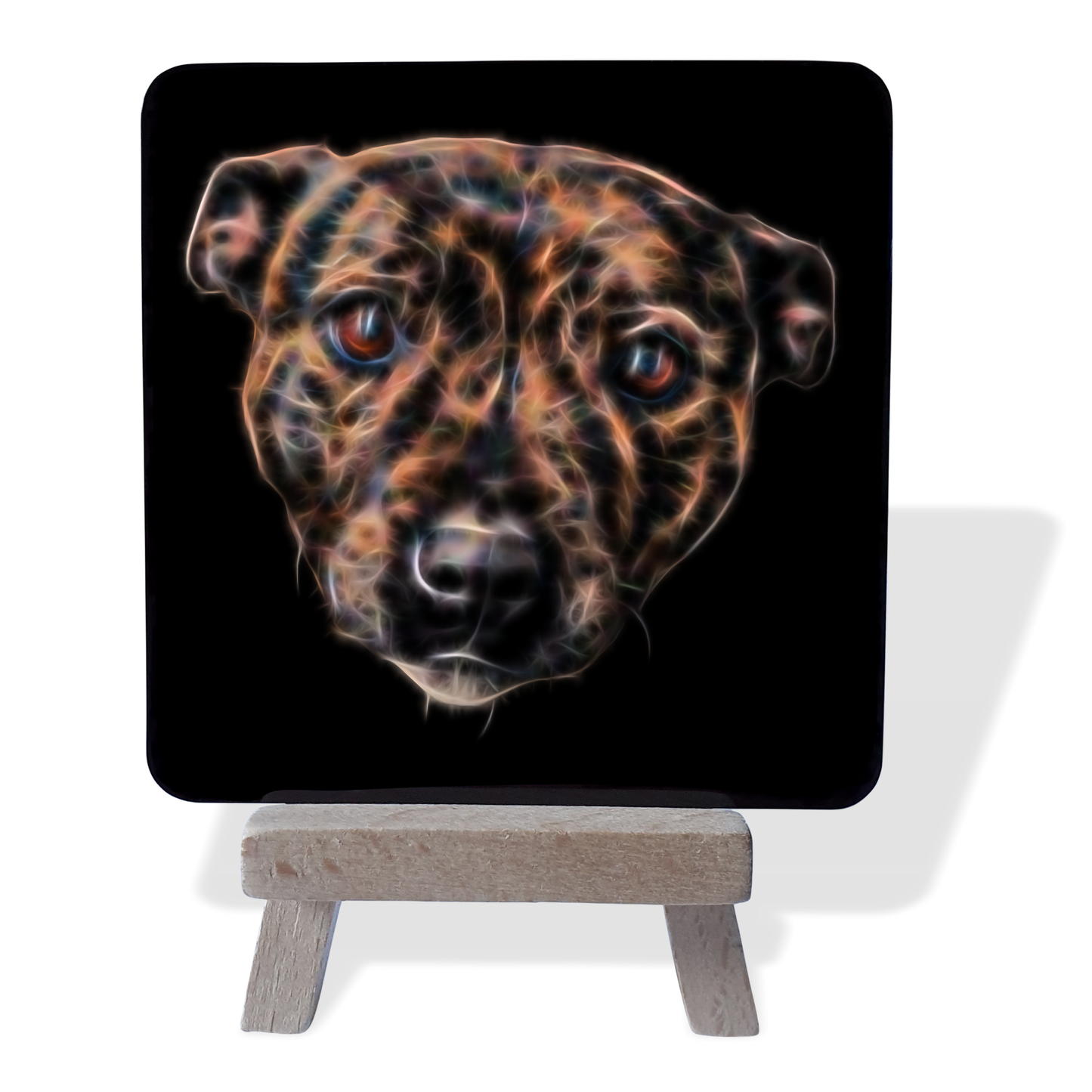 Staffie - Brindle Staffordshire Bull Terrier #1 Metal Plaque and Mini Easel with Fractal Art Design