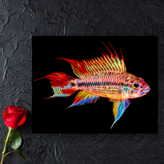 Super Red Cockatoo Cichlid Fish Aluminium Metal Wall Plaque.