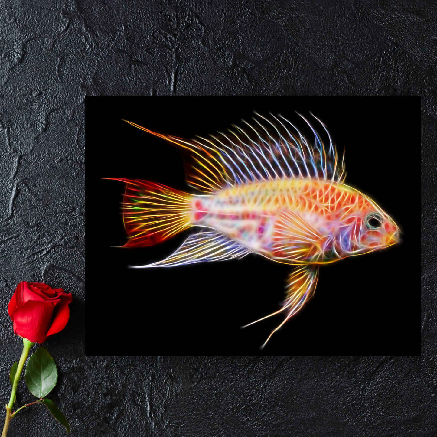Gold Viejita Apistogramma Cichlid Fish Metal Wall Plaque.