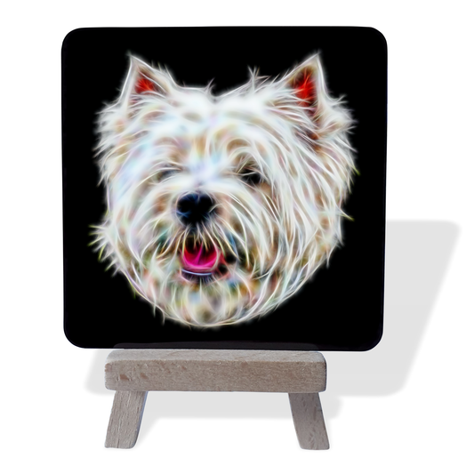 West Highland Terrier Metal Plaque and Mini Easel with Fractal Art Design