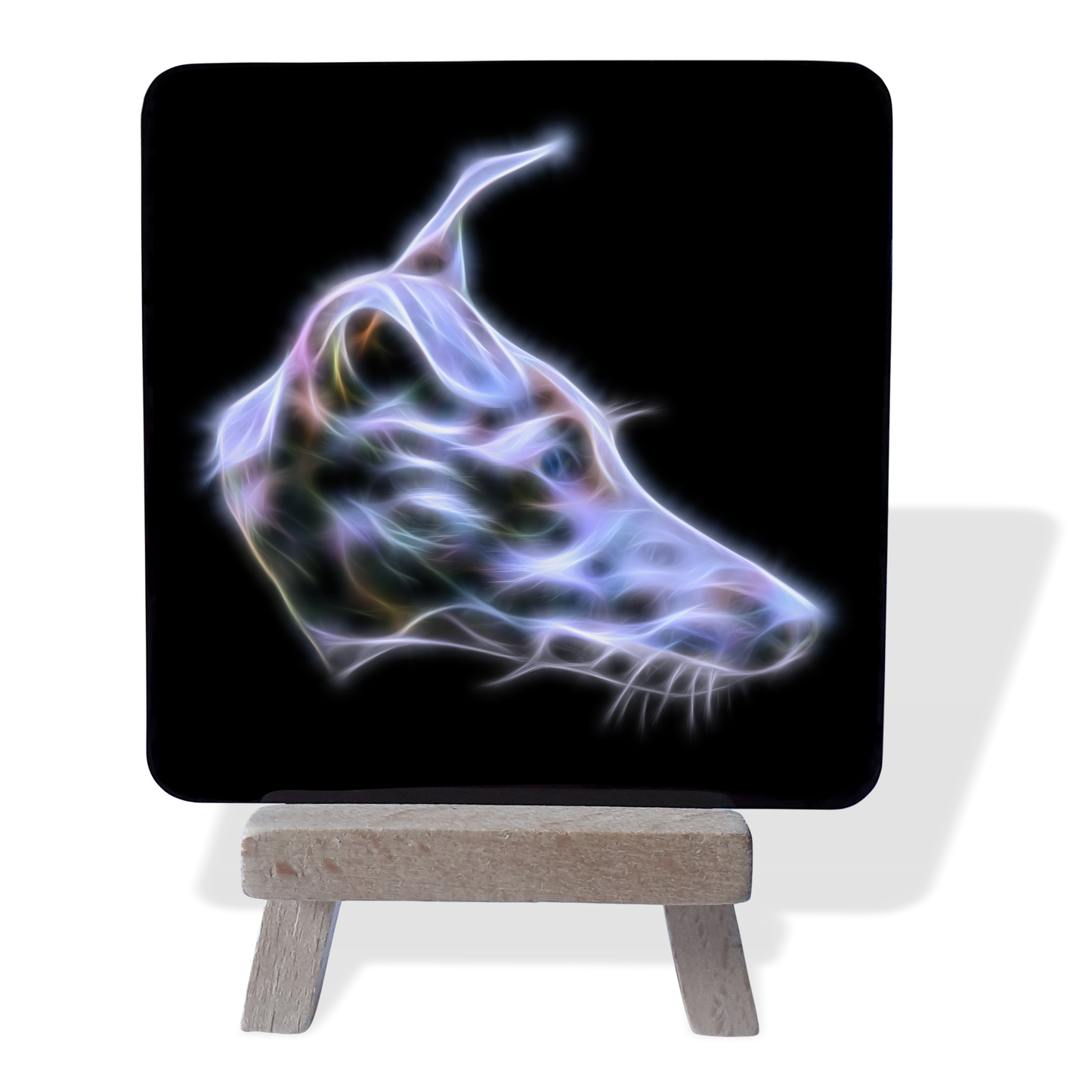 Blue Whippet #1 Metal Plaque and Mini Easel with Fractal Art Design