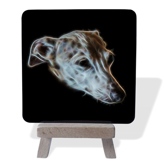 Tan Whippet #1 Metal Plaque and Mini Easel with Fractal Art Design