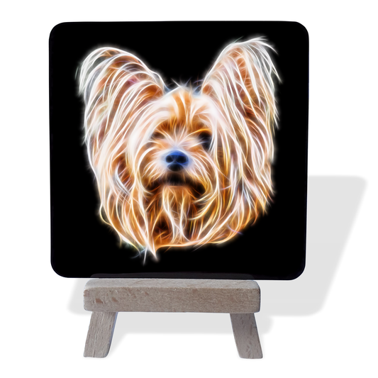 Yorkshire Terrier #1 Metal Plaque and Mini Easel with Fractal Art Design